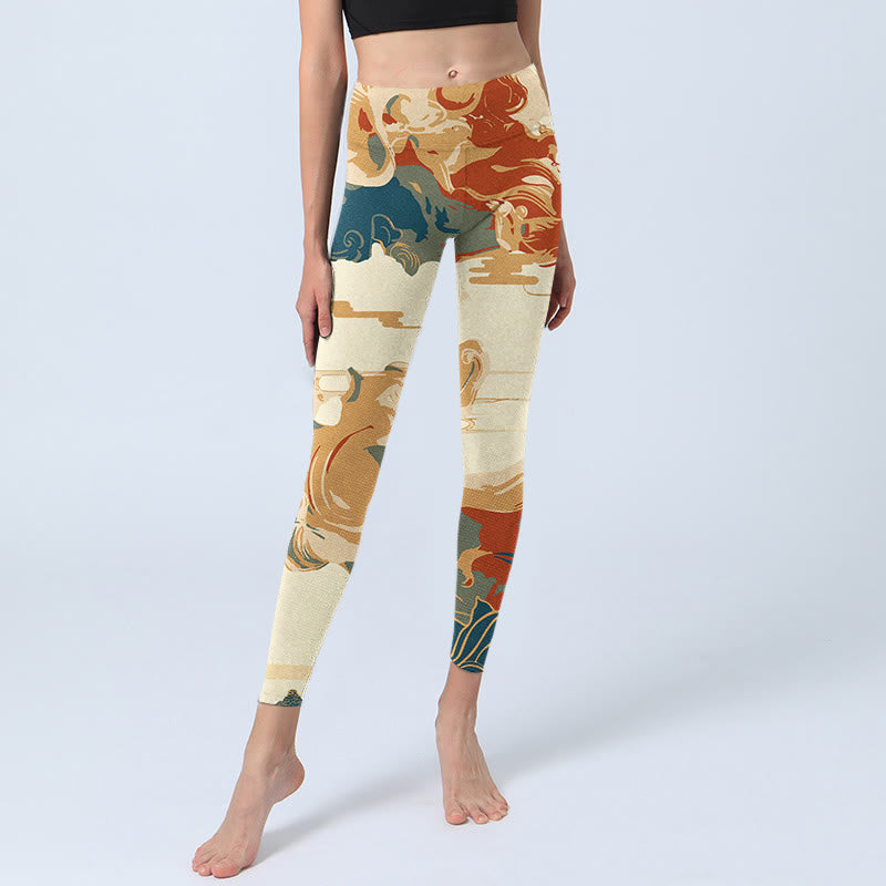 Colorful Clouds Print Fitness Leggings Women's Yoga Pants
