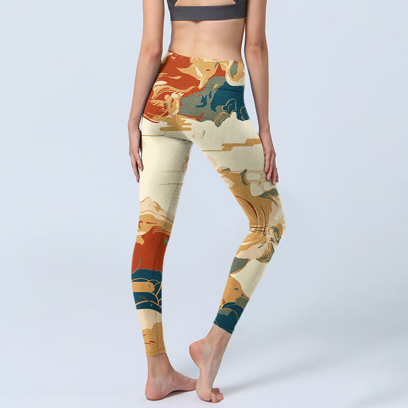 Colorful Clouds Print Fitness Leggings Women's Yoga Pants