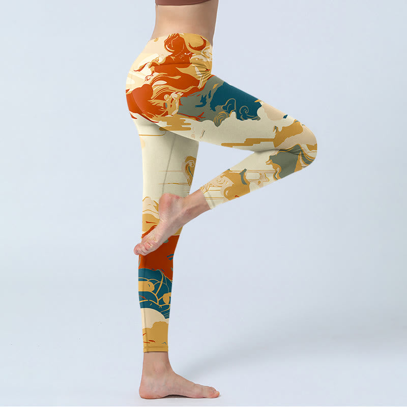 Colorful Clouds Print Fitness Leggings Women's Yoga Pants