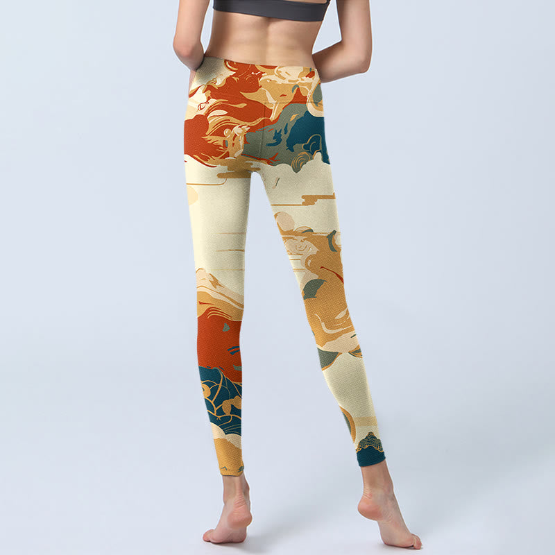 Colorful Clouds Print Fitness Leggings Women's Yoga Pants