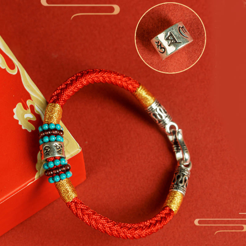 Red String Black String Six True Words 925 Sterling Silver Connection Bracelet