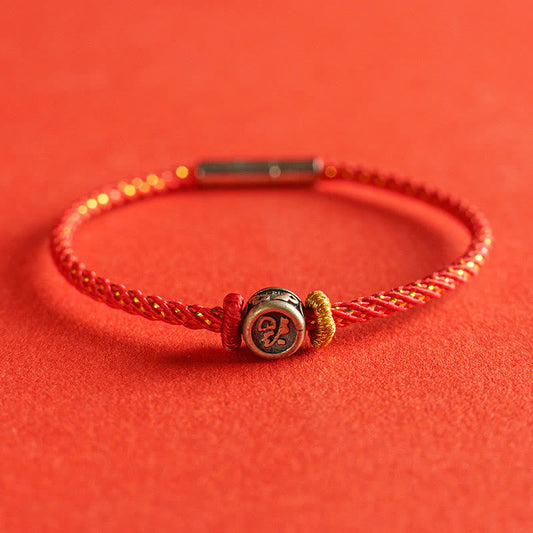 Braided String 925 Sterling Silver Fu Character Faith Bracelet