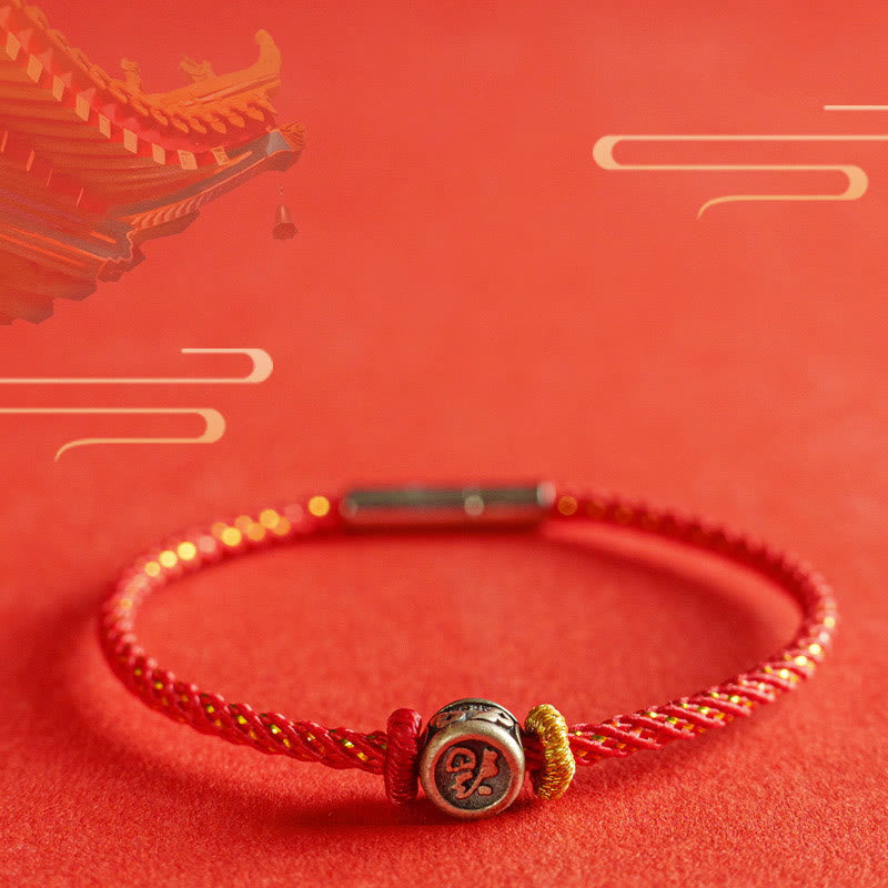 Braided String 925 Sterling Silver Fu Character Faith Bracelet
