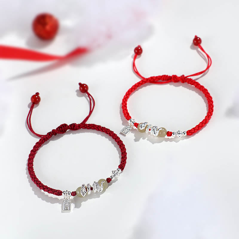 Hetian Jade Year of the Snake String Protection Braided Bracelet