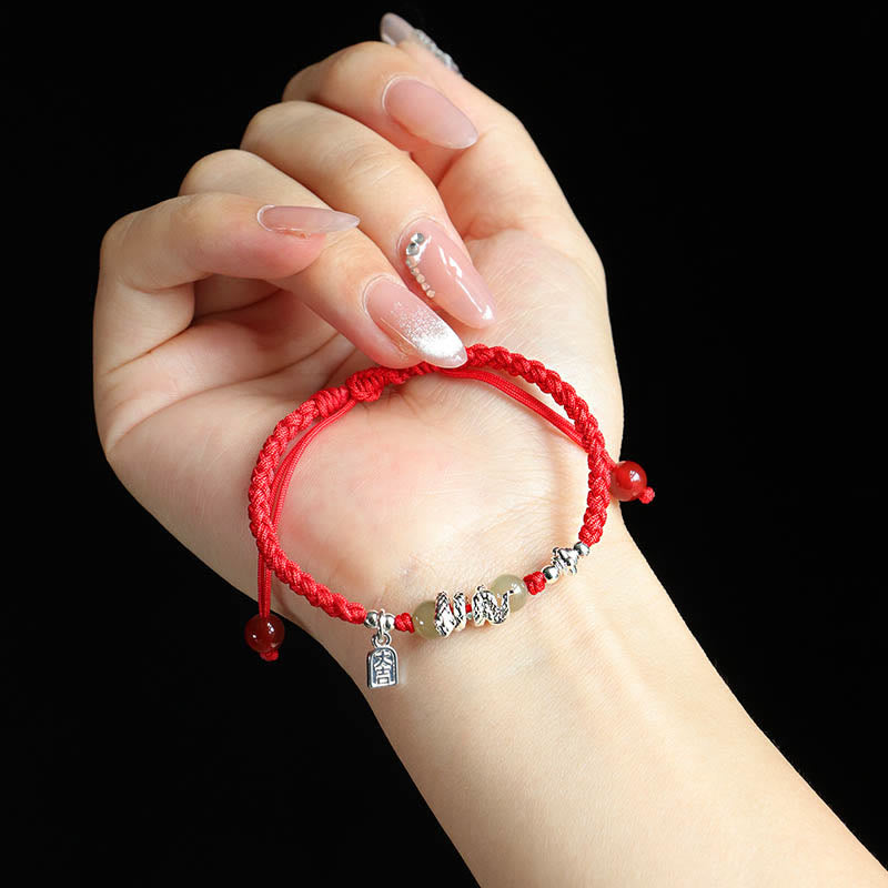 Hetian Jade Year of the Snake String Protection Braided Bracelet