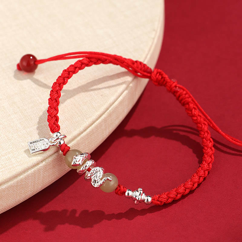 Hetian Jade Year of the Snake String Protection Braided Bracelet