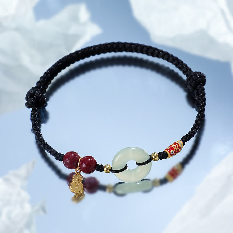 Red String Black String Hetian Jade Peace Buckle Cinnabar 925 Silver Protection Bracelet