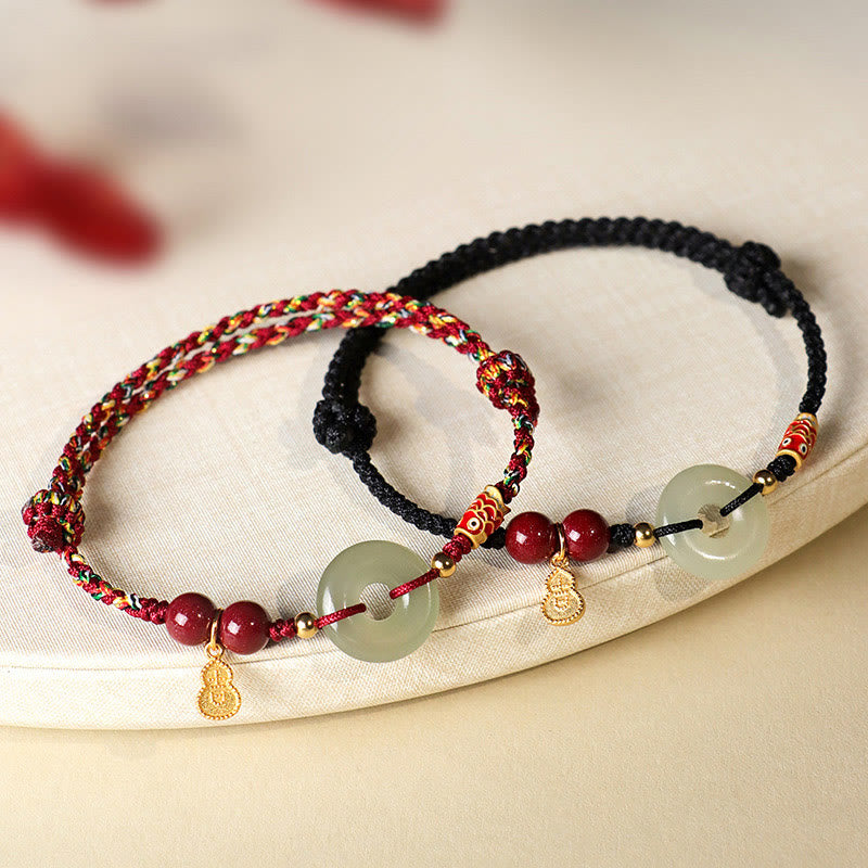 Red String Black String Hetian Jade Peace Buckle Cinnabar 925 Silver Protection Bracelet
