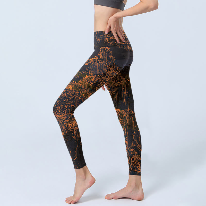 Golden Mountains Clouds Print Gym Leggings Women's Yoga Pants