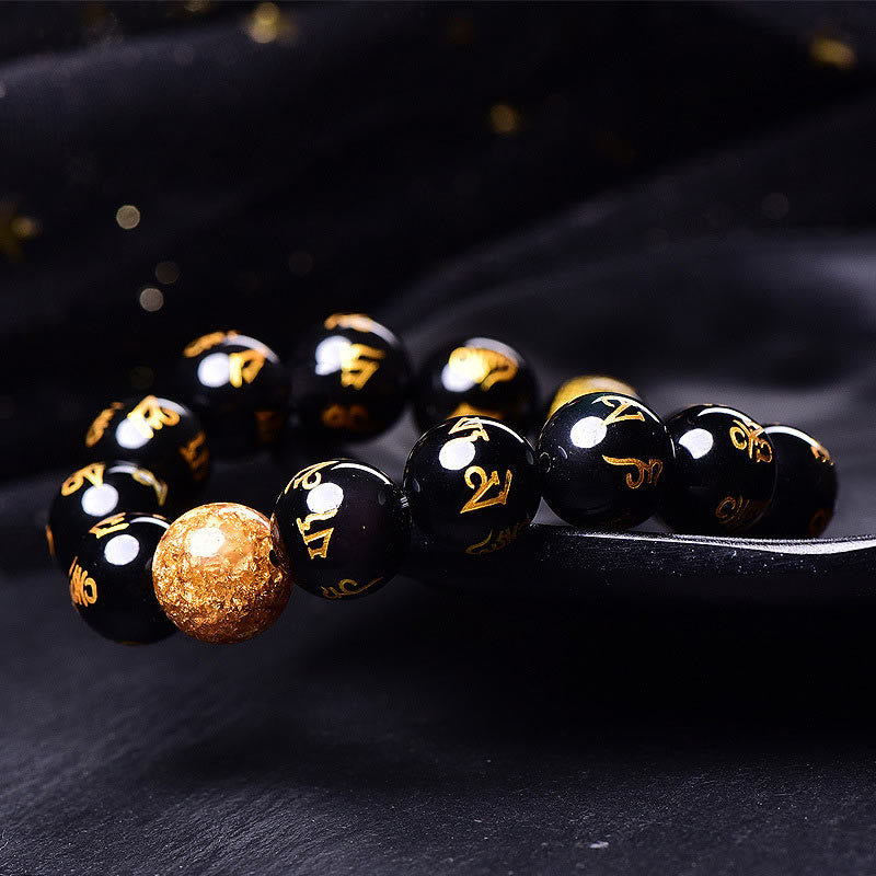 Six True Words Om Mani Padme Hum Rainbow Obsidian Gold Foil Creativity Bracelet