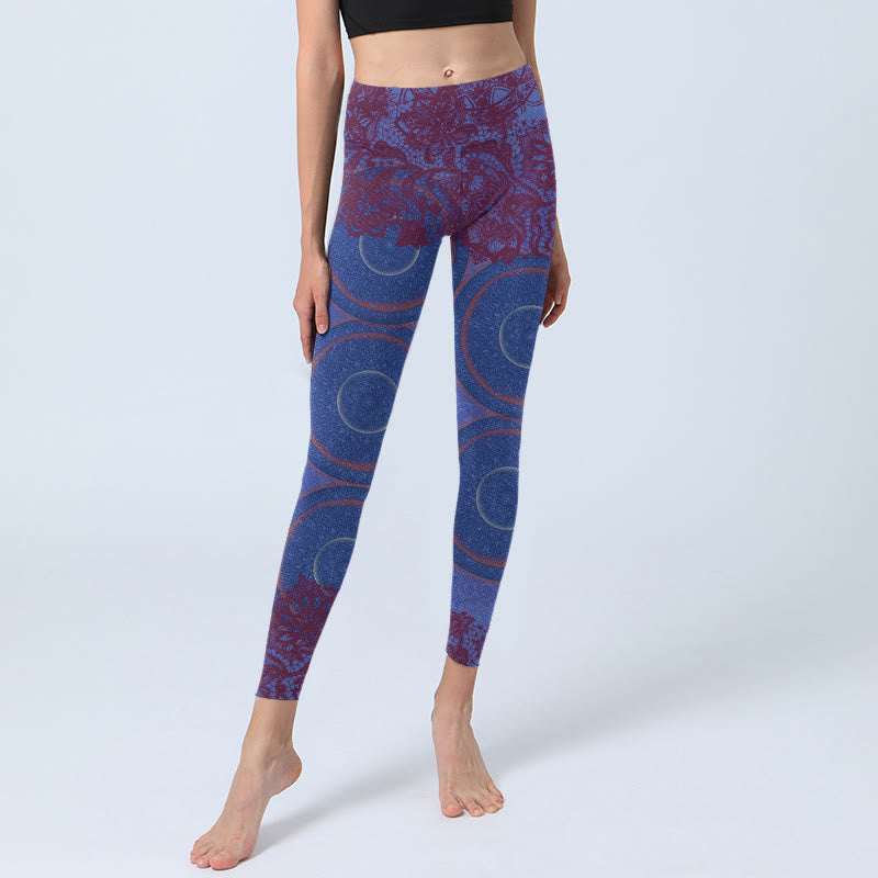 Purple Compass Mandala Flower Print Gym Fitness Leggings Women's Yoga Pants