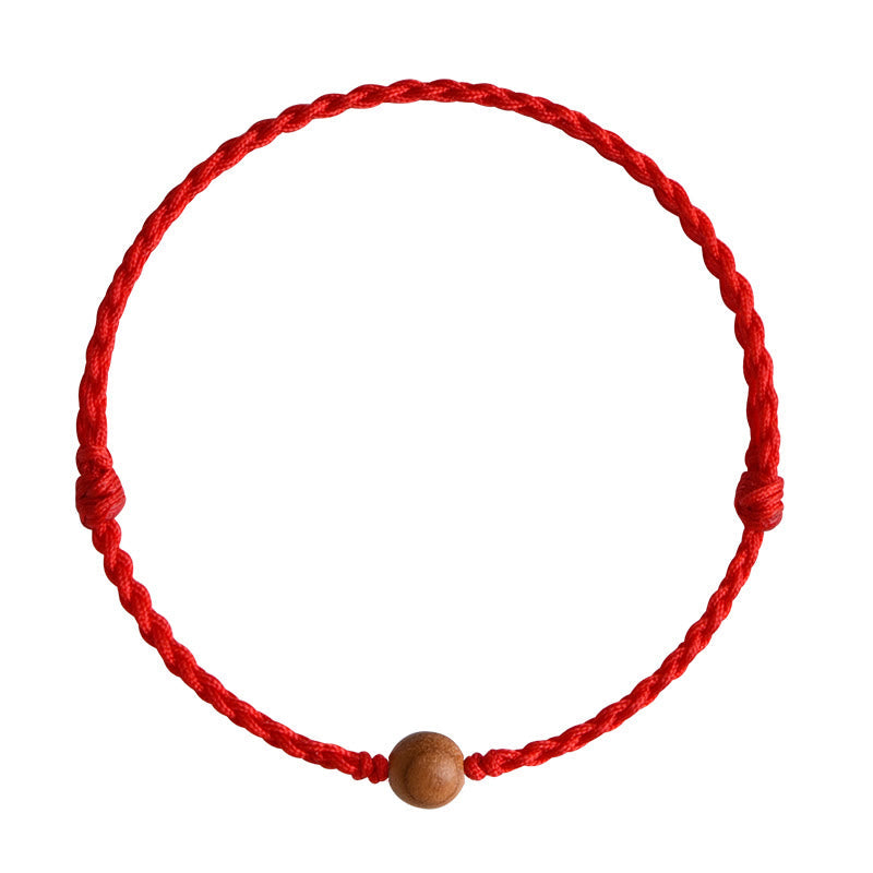 Natural Peach Wood Bead Ward Off Evil Spirits Braided Bracelet