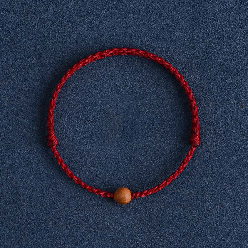 Natural Peach Wood Bead Ward Off Evil Spirits Braided Bracelet