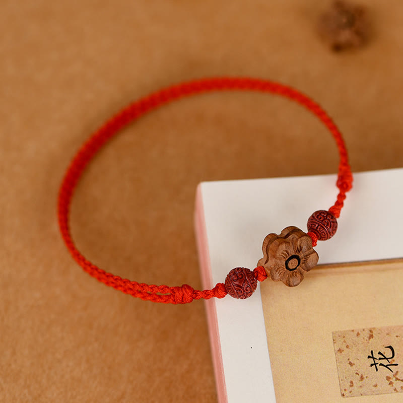 Peach Wood Small Peach Blossom Cinnabar Wealth String Bracelet Anklet