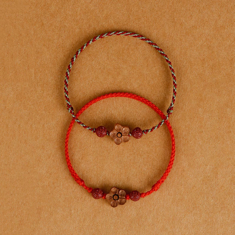 Peach Wood Small Peach Blossom Cinnabar Wealth String Bracelet Anklet