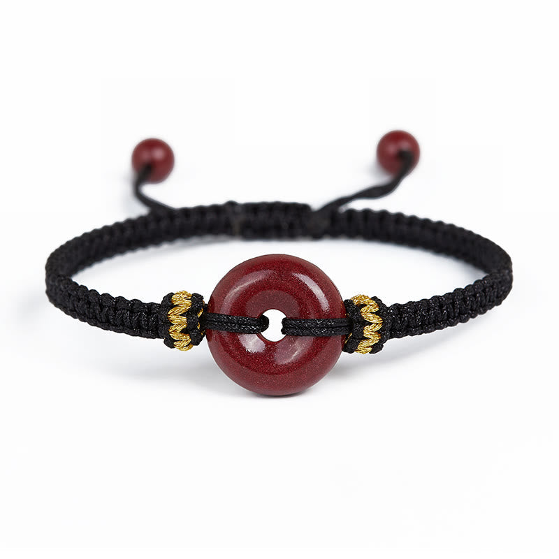 Handmade Cinnabar Round Peace Buckle Concentration Braided Bracelet