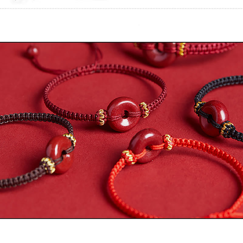 Handmade Cinnabar Round Peace Buckle Concentration Braided Bracelet