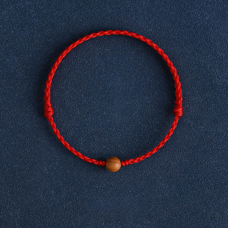 Natural Peach Wood Bead Ward Off Evil Spirits Braided Bracelet