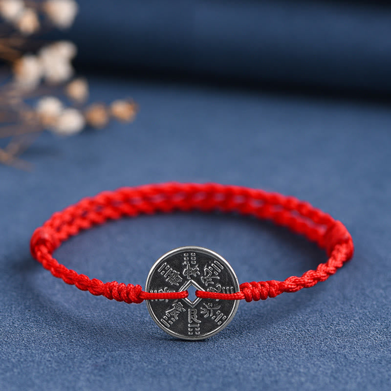 925 Sterling Silver Coin Protection Braided Bracelet Anklet
