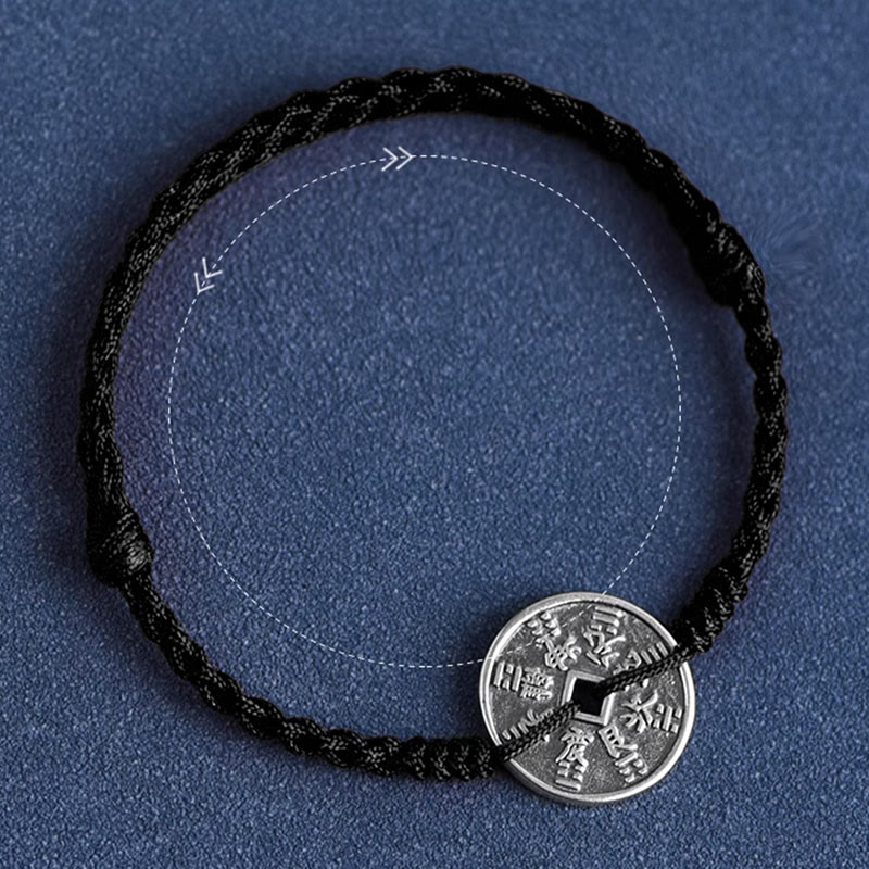 925 Sterling Silver Coin Protection Braided Bracelet Anklet