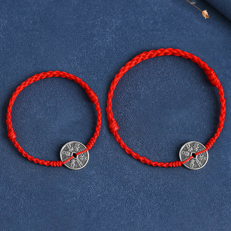 925 Sterling Silver Coin Protection Braided Bracelet Anklet