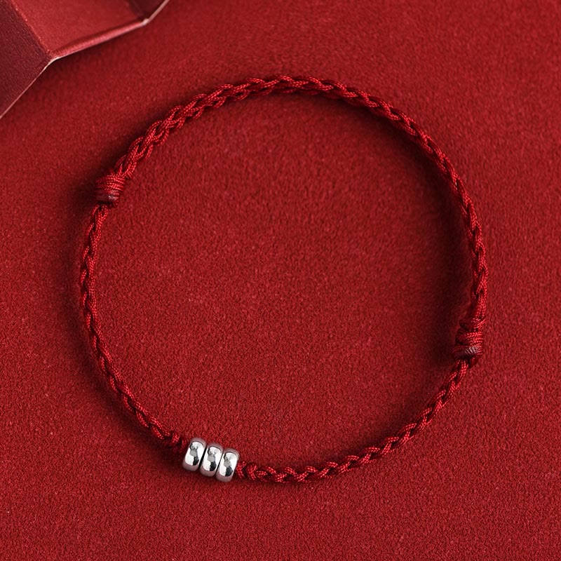 925 Sterling Silver Beads Protection Luck Braided Bracelet Anklet