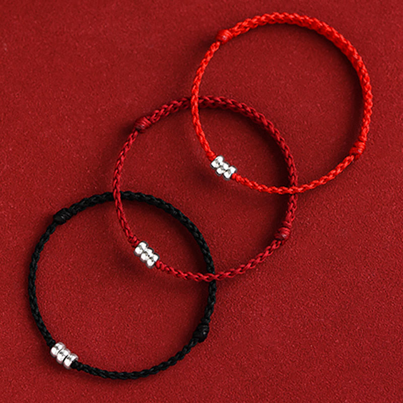 925 Sterling Silver Beads Protection Luck Braided Bracelet Anklet
