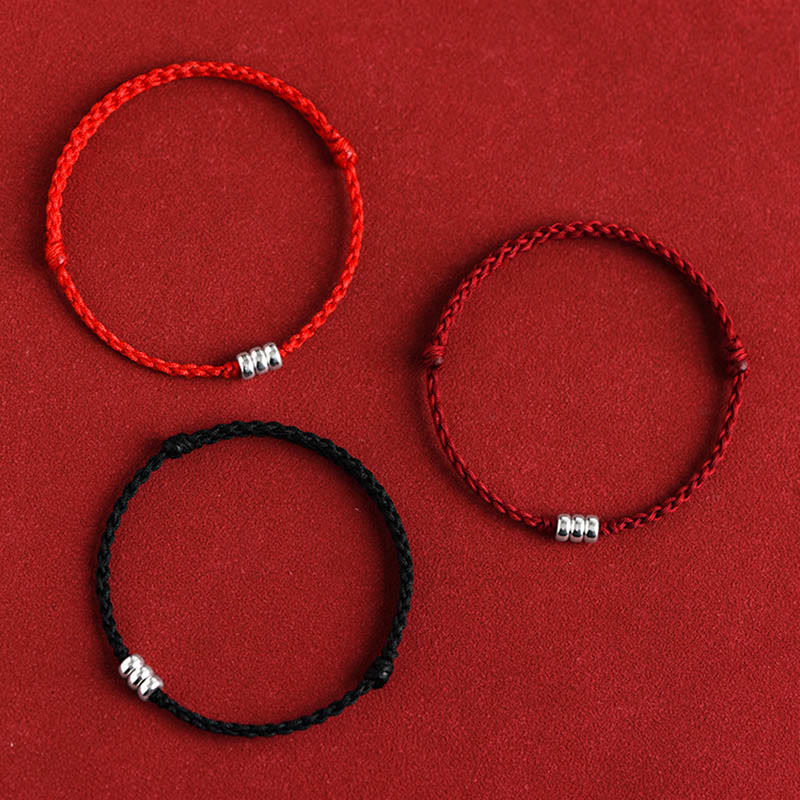 925 Sterling Silver Beads Protection Luck Braided Bracelet Anklet