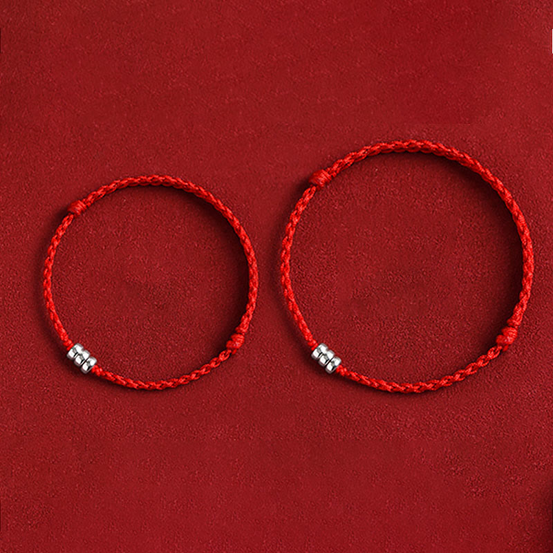 925 Sterling Silver Beads Protection Luck Braided Bracelet Anklet