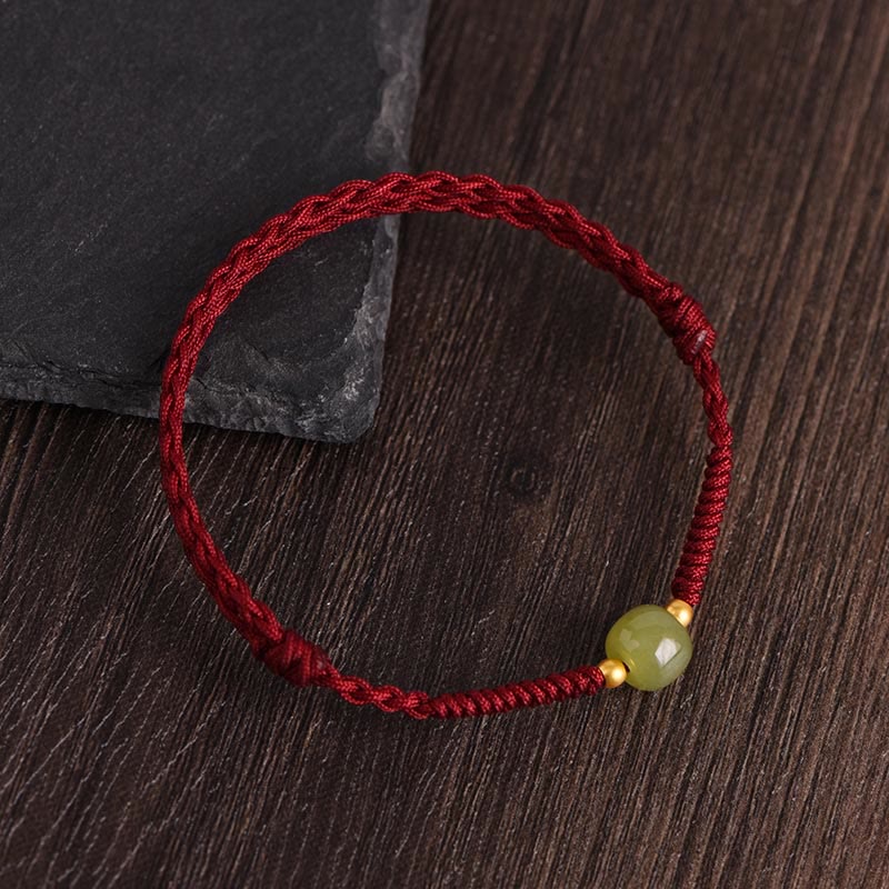 Natural Hetian Jade 999 Gold Beads Protection Luck Braided Bracelet Anklet