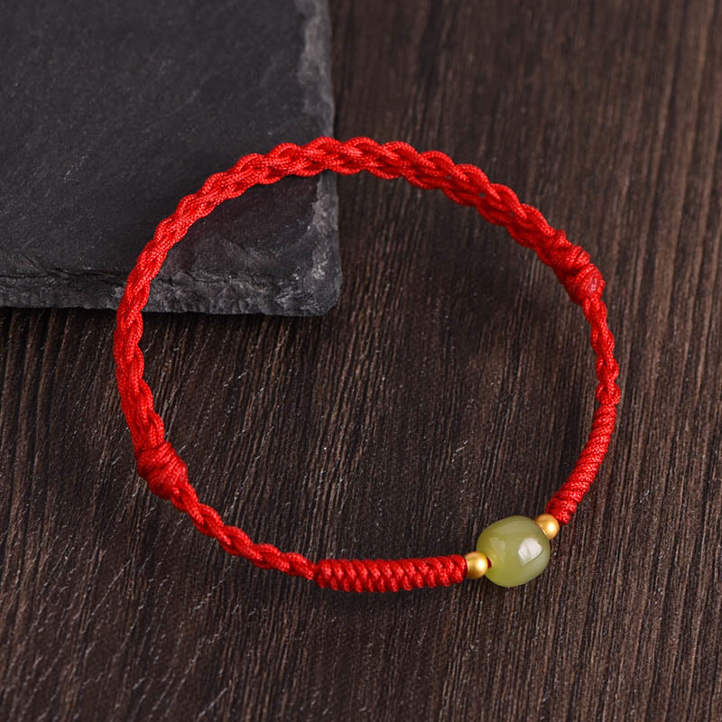 Natural Hetian Jade 999 Gold Beads Protection Luck Braided Bracelet Anklet