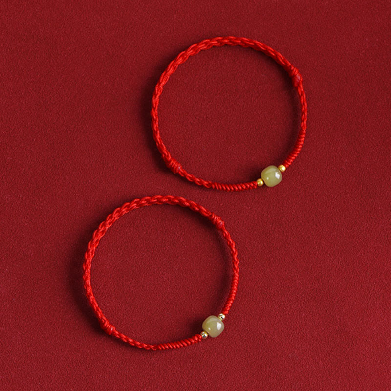 Natural Hetian Jade 999 Gold Beads Protection Luck Braided Bracelet Anklet