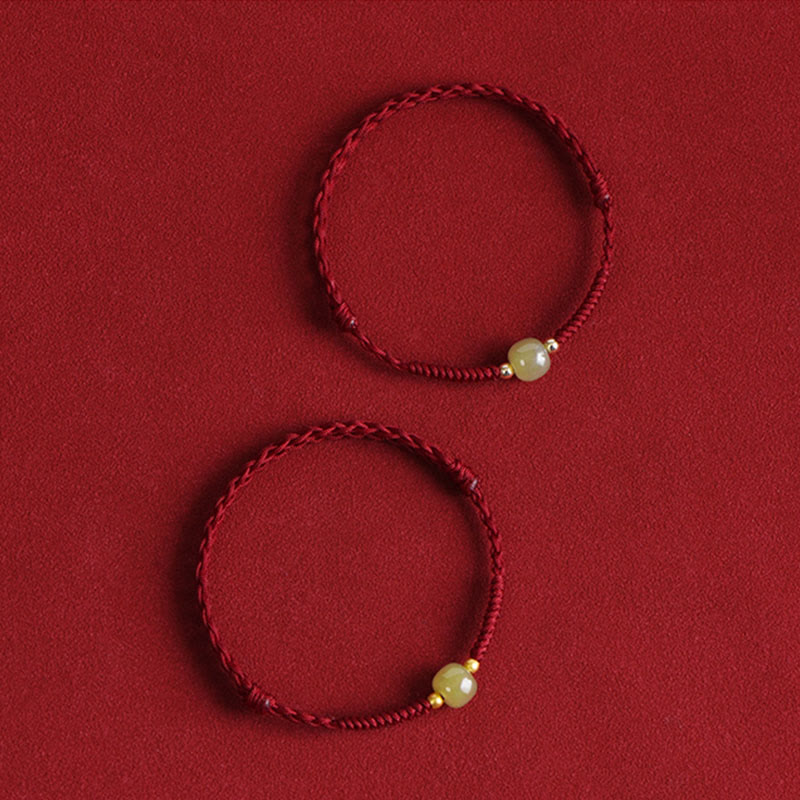 Natural Hetian Jade 999 Gold Beads Protection Luck Braided Bracelet Anklet