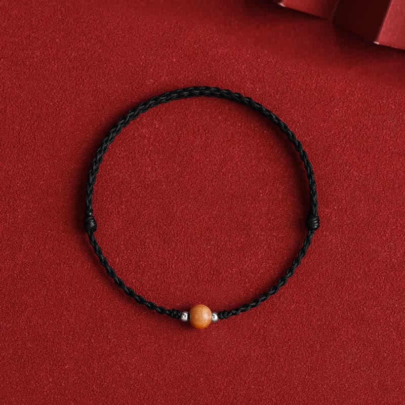 Natural Peach Wood Bead Luck Braided Bracelet Anklet
