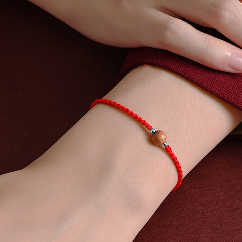 Natural Peach Wood Bead Luck Braided Bracelet Anklet