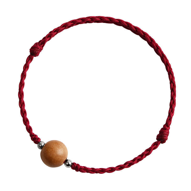 Natural Peach Wood Bead Luck Braided Bracelet Anklet