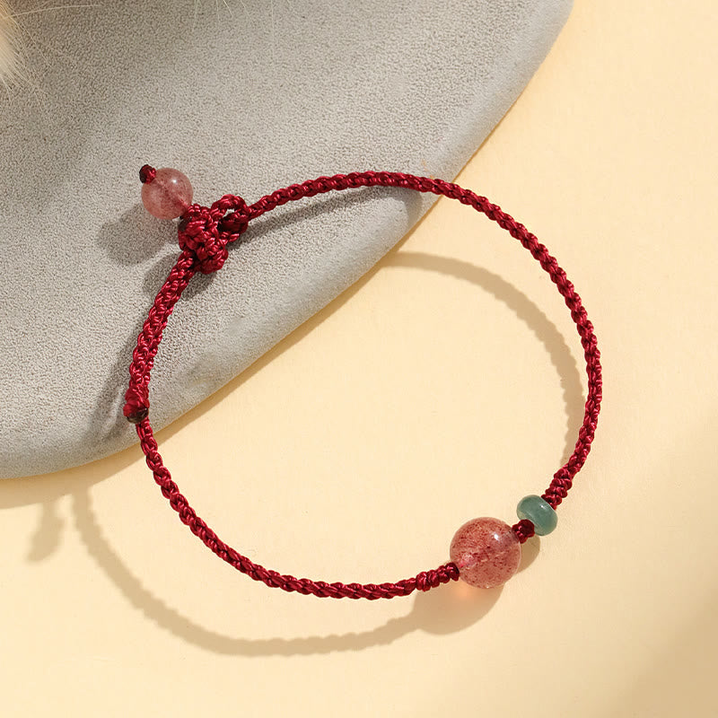 Natural Strawberry Quartz Jade White Agate Red String Positive Bracelet