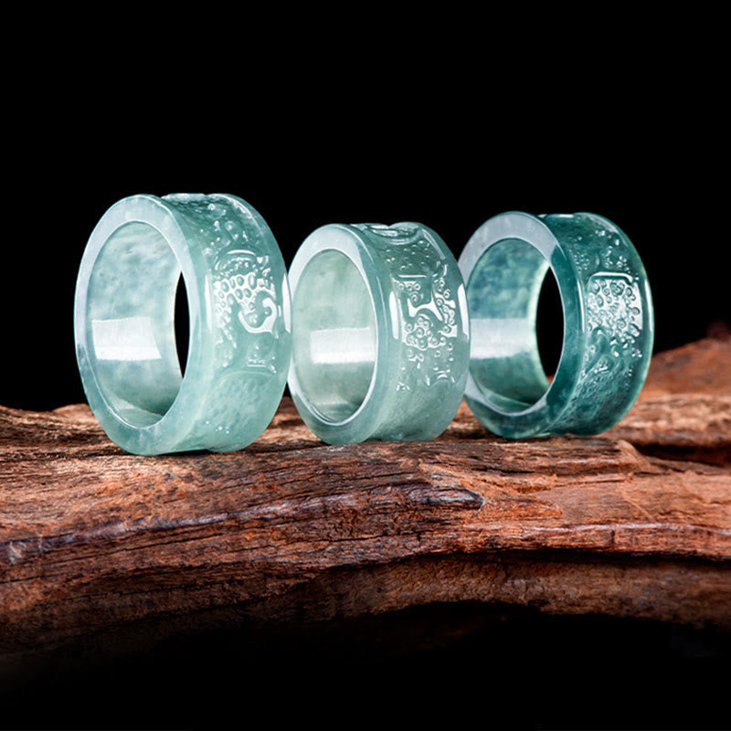 Natural Jade Om Mani Padme Hum Carved Prosperity Ring