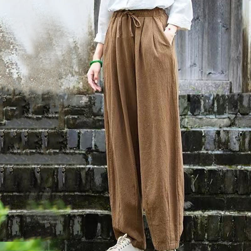 Plain Design Cotton Women's Pants