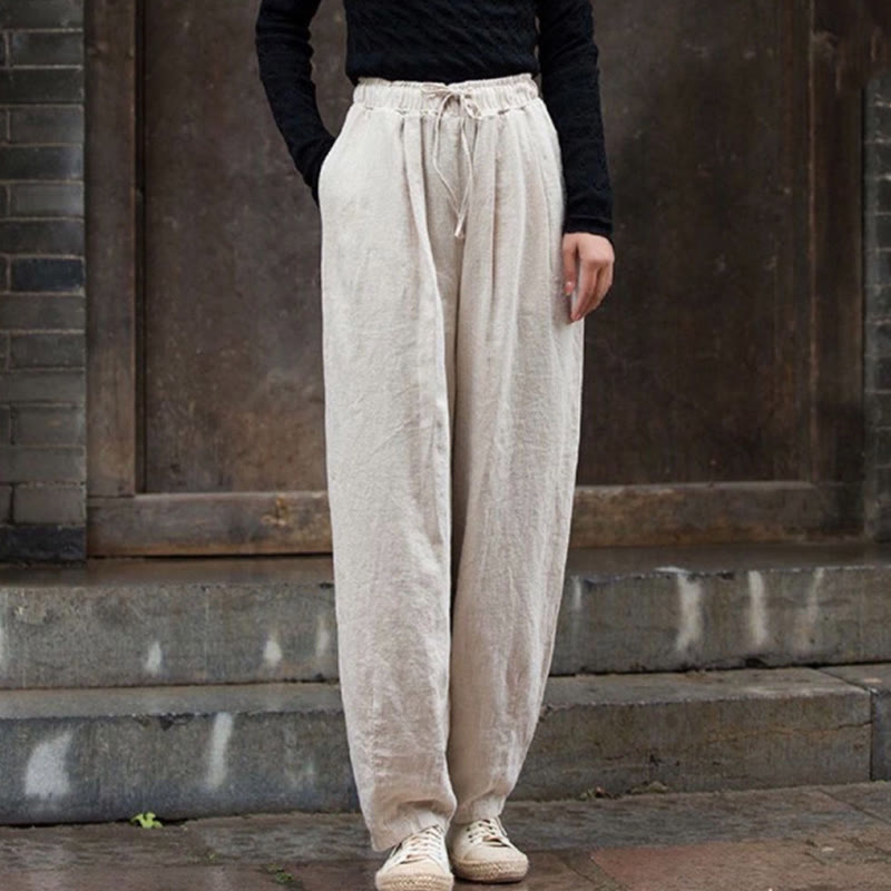 Plain Design Cotton Women's Pants