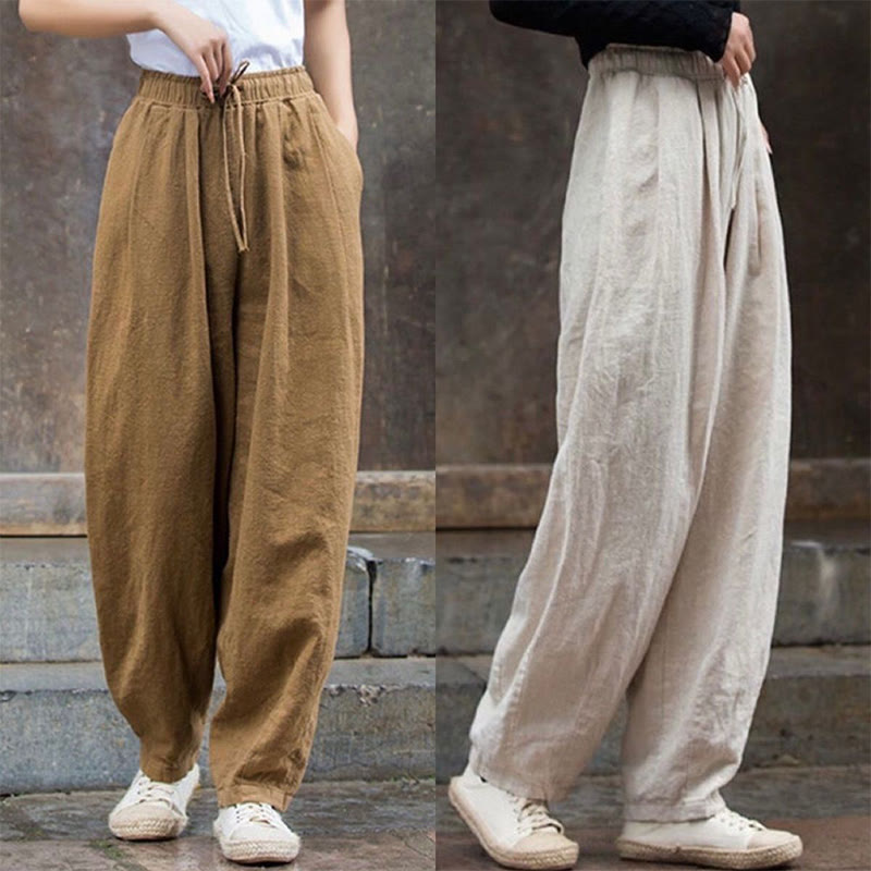 Plain Design Cotton Women's Pants