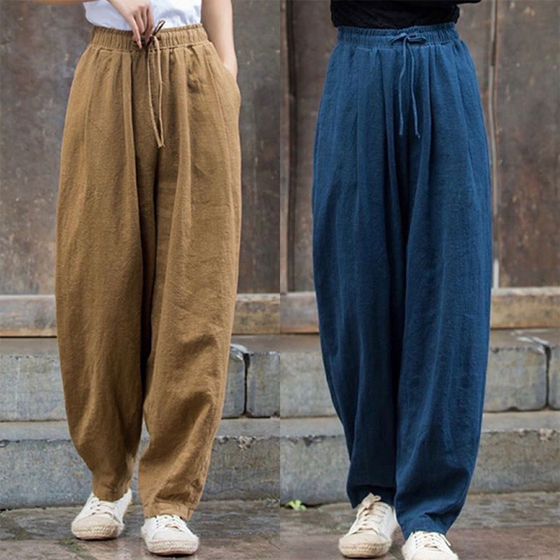 Plain Design Cotton Women's Pants