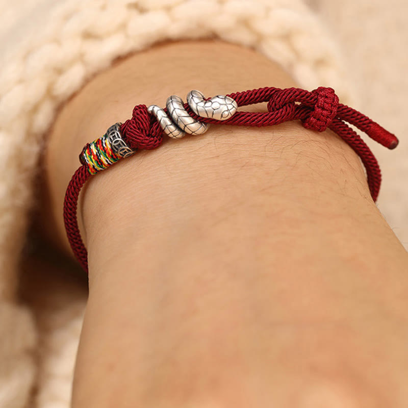 Red String 925 Sterling Silver Year of the Snake Coin Ring Snake Luck Bracelet