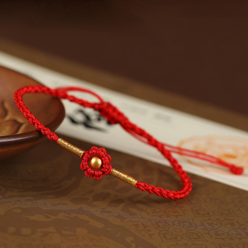 999 Gold Mini Bead Handmade Flower Design Luck Protection Rope Bracelet