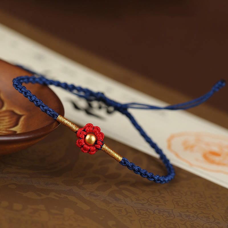 999 Gold Mini Bead Handmade Flower Design Luck Protection Rope Bracelet