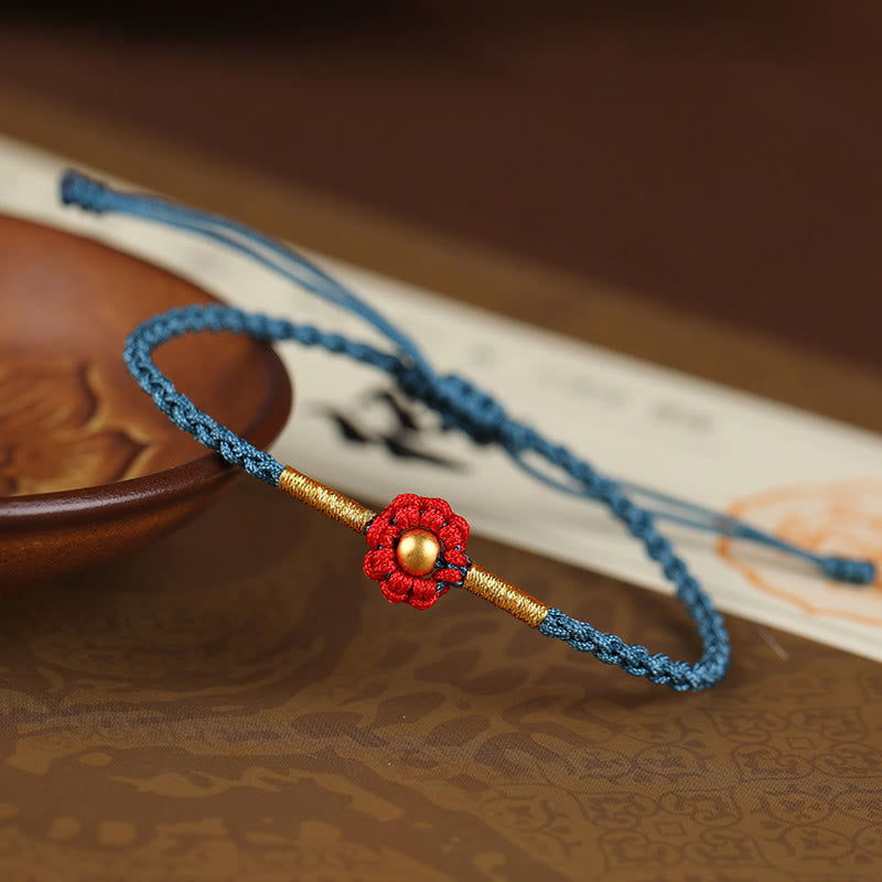 999 Gold Mini Bead Handmade Flower Design Luck Protection Rope Bracelet