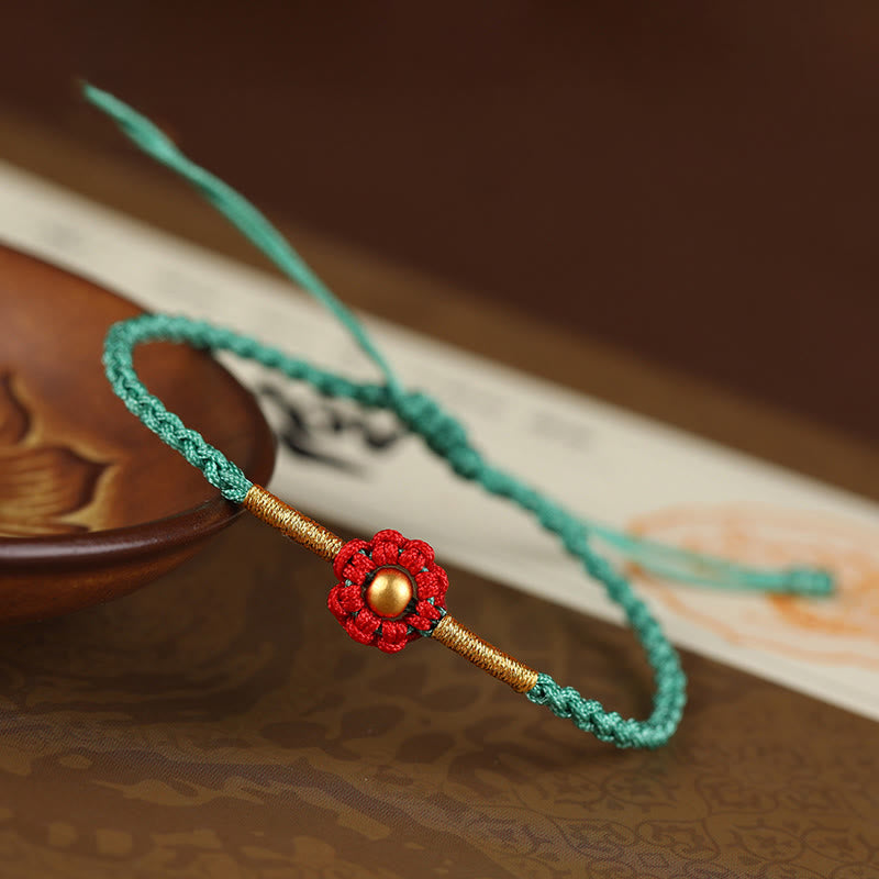 999 Gold Mini Bead Handmade Flower Design Luck Protection Rope Bracelet