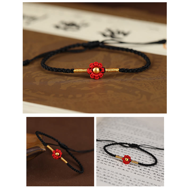 999 Gold Mini Bead Handmade Flower Design Luck Protection Rope Bracelet