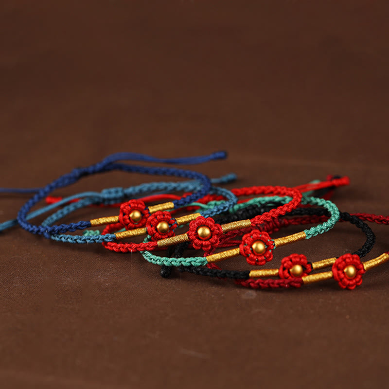 999 Gold Mini Bead Handmade Flower Design Luck Protection Rope Bracelet