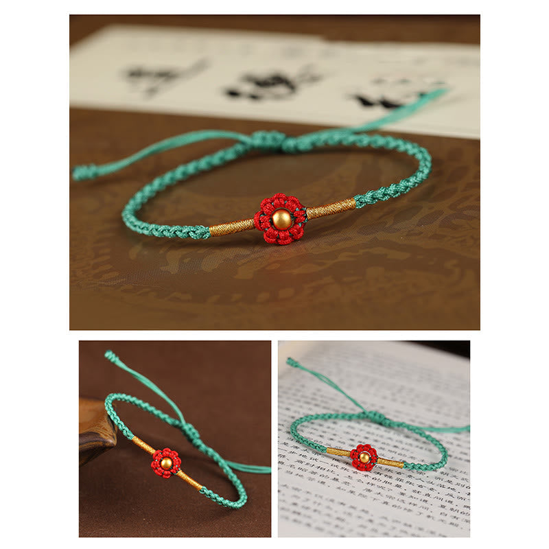 999 Gold Mini Bead Handmade Flower Design Luck Protection Rope Bracelet